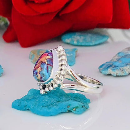 Pink Copper Turquoise Sterling Silver Split Shank Ring – December Birthstone - BeadsBoatInc