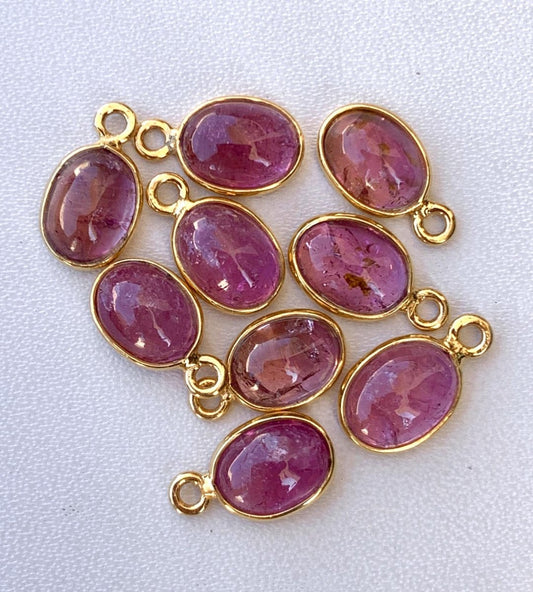 Pink Tourmaline Connectors ~ Oval Shape Link Components ~ Silver and Gold Charms ~ Jewelry Making Supplies for Earring, Bracelet & Necklace - BeadsBoatInc