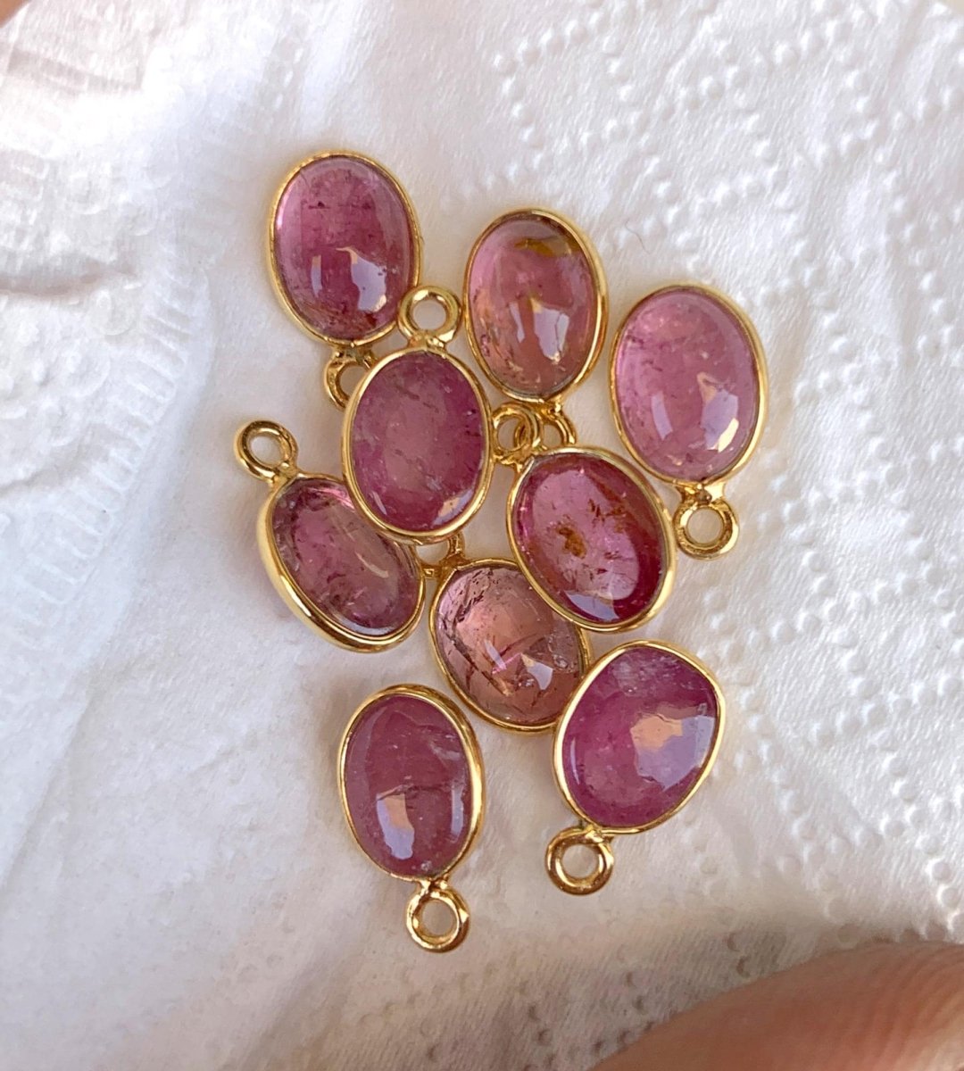 Pink Tourmaline Connectors ~ Oval Shape Link Components ~ Silver and Gold Charms ~ Jewelry Making Supplies for Earring, Bracelet & Necklace - BeadsBoatInc