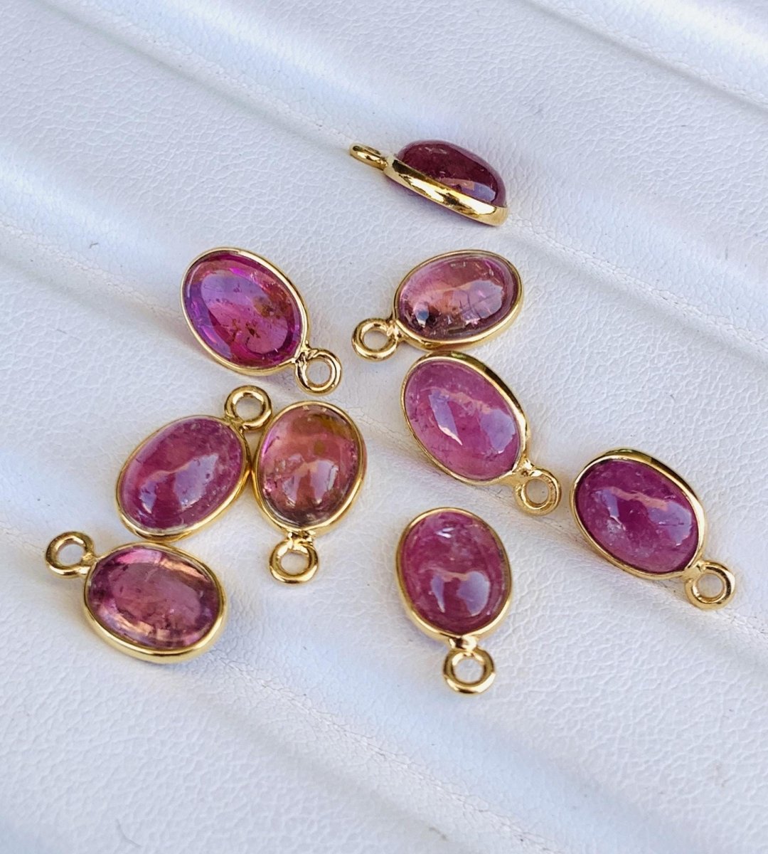 Pink Tourmaline Connectors ~ Oval Shape Link Components ~ Silver and Gold Charms ~ Jewelry Making Supplies for Earring, Bracelet & Necklace - BeadsBoatInc