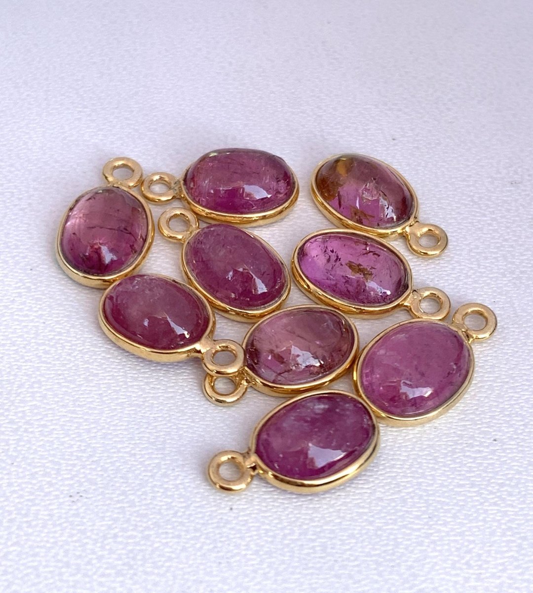 Pink Tourmaline Connectors ~ Oval Shape Link Components ~ Silver and Gold Charms ~ Jewelry Making Supplies for Earring, Bracelet & Necklace - BeadsBoatInc