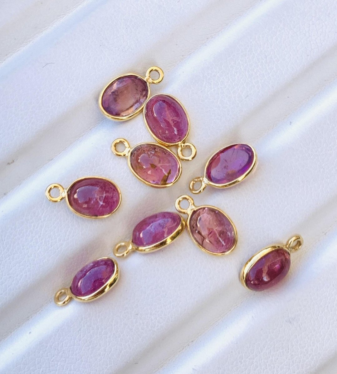 Pink Tourmaline Connectors ~ Oval Shape Link Components ~ Silver and Gold Charms ~ Jewelry Making Supplies for Earring, Bracelet & Necklace - BeadsBoatInc