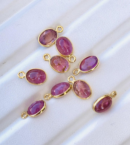 Pink Tourmaline Connectors ~ Oval Shape Link Components ~ Silver and Gold Charms ~ Jewelry Making Supplies for Earring, Bracelet & Necklace - BeadsBoatInc