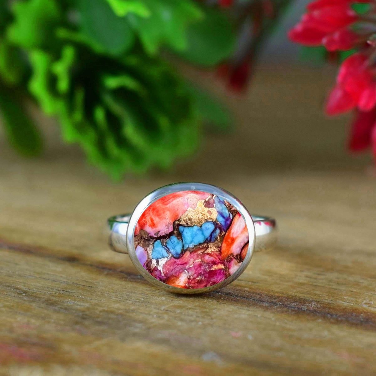 Pink Turquoise Ring ~ Vermeil Gold Ring And Silver Ring ~ Dainty Ring ~ Handmade Silver Jewelry ~ Simple Silver Ring ~ Gift For Mom ~ R - 0140 - BeadsBoatInc