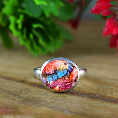 Pink Turquoise Ring ~ Vermeil Gold Ring And Silver Ring ~ Dainty Ring ~ Handmade Silver Jewelry ~ Simple Silver Ring ~ Gift For Mom ~ R - 0140 - BeadsBoatInc