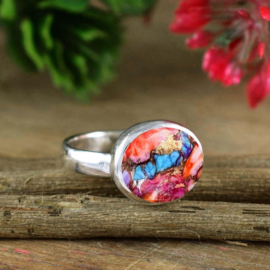 Pink Turquoise Ring ~ Vermeil Gold Ring And Silver Ring ~ Dainty Ring ~ Handmade Silver Jewelry ~ Simple Silver Ring ~ Gift For Mom ~ R - 0140 - BeadsBoatInc
