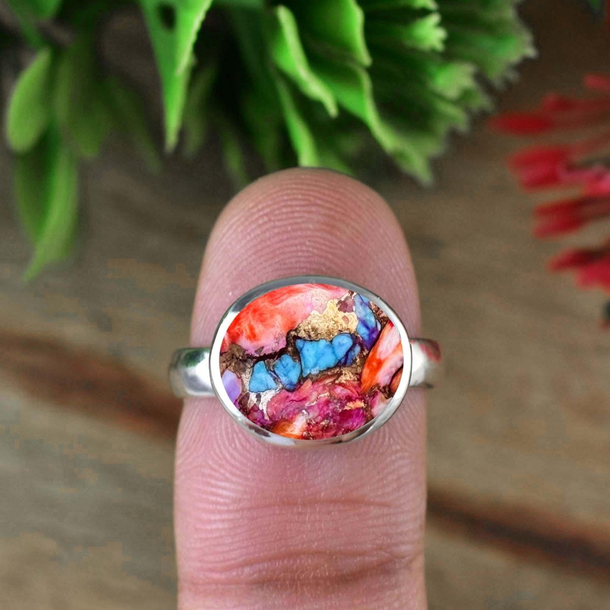 Pink Turquoise Ring ~ Vermeil Gold Ring And Silver Ring ~ Dainty Ring ~ Handmade Silver Jewelry ~ Simple Silver Ring ~ Gift For Mom ~ R - 0140 - BeadsBoatInc
