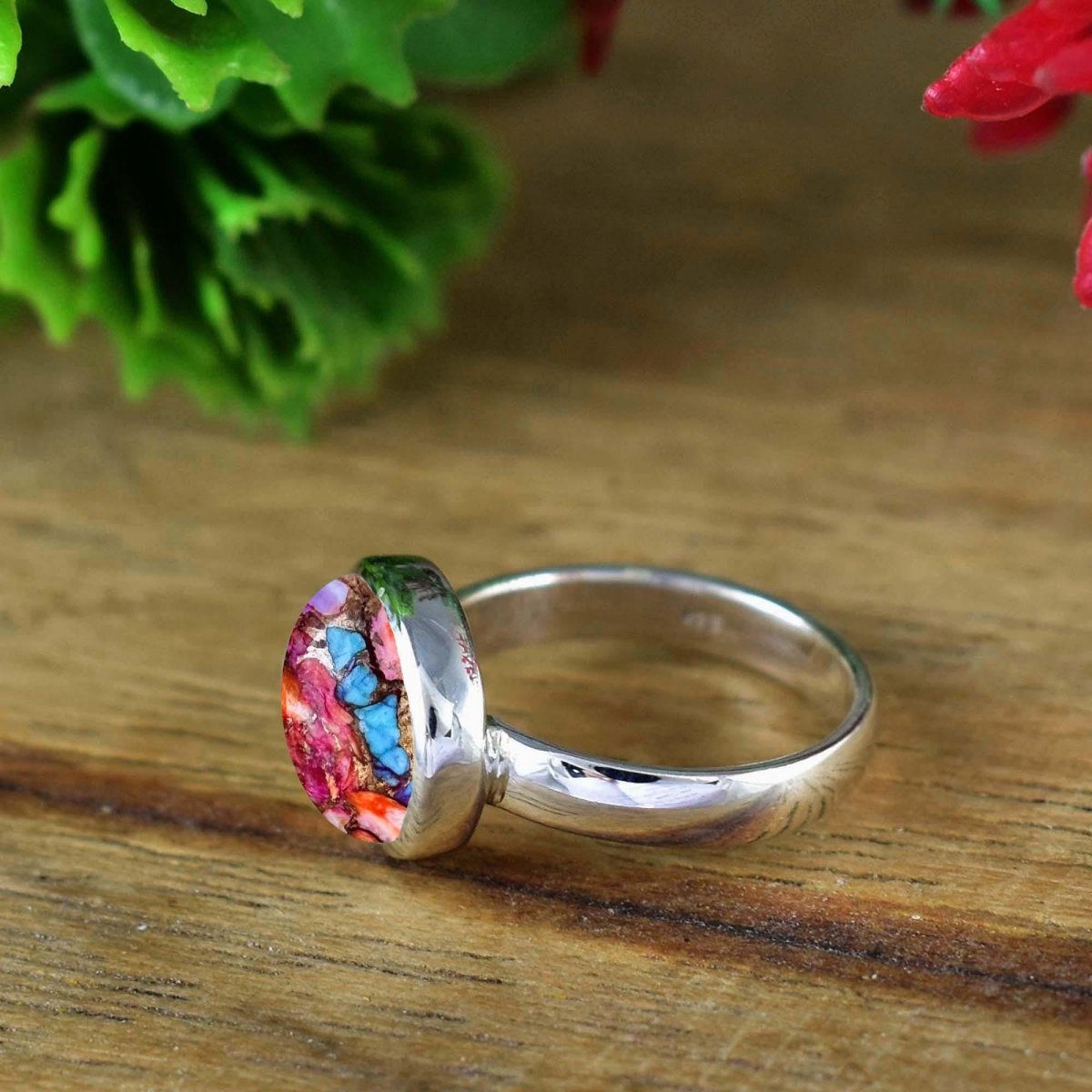 Pink Turquoise Ring ~ Vermeil Gold Ring And Silver Ring ~ Dainty Ring ~ Handmade Silver Jewelry ~ Simple Silver Ring ~ Gift For Mom ~ R - 0140 - BeadsBoatInc