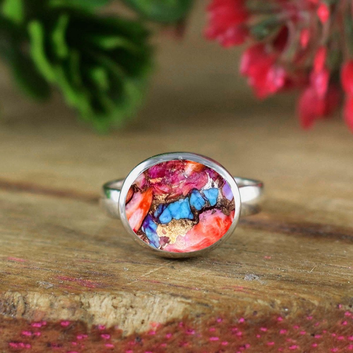 Pink Turquoise Ring ~ Vermeil Gold Ring And Silver Ring ~ Dainty Ring ~ Handmade Silver Jewelry ~ Simple Silver Ring ~ Gift For Mom ~ R - 0140 - BeadsBoatInc