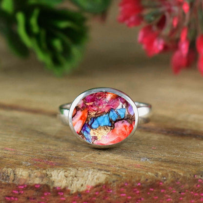 Pink Turquoise Ring ~ Vermeil Gold Ring And Silver Ring ~ Dainty Ring ~ Handmade Silver Jewelry ~ Simple Silver Ring ~ Gift For Mom ~ R - 0140 - BeadsBoatInc