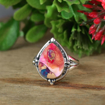 Pink Turquoise Silver Ring ~ Boho Silver Ring ~ Statement Ring ~ Chunky Ring Band ~ Ring for Women ~ Birthday Gift for Her ~ R - 0116 - BeadsBoatInc