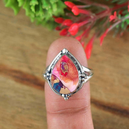 Pink Turquoise Silver Ring ~ Boho Silver Ring ~ Statement Ring ~ Chunky Ring Band ~ Ring for Women ~ Birthday Gift for Her ~ R - 0116 - BeadsBoatInc
