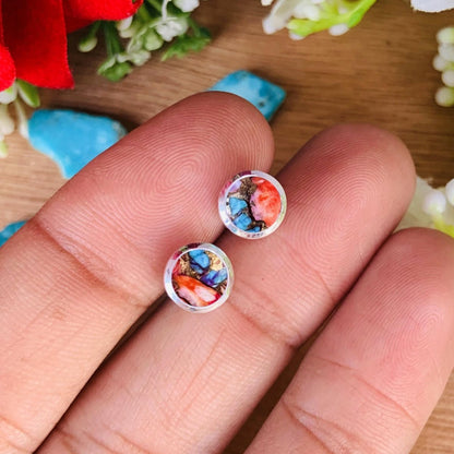 Pink Turquoise Studs Earring ~ Dainty Silver & Gold Silver Studs ~ Simple small studs ~ Round Shape multi color Stone ~ Gift For Her ~ E - 035 - BeadsBoatInc