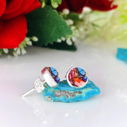 Pink Turquoise Studs Earring ~ Dainty Silver & Gold Silver Studs ~ Simple small studs ~ Round Shape multi color Stone ~ Gift For Her ~ E - 035 - BeadsBoatInc