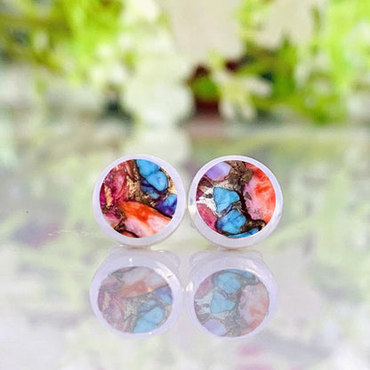 Pink Turquoise Studs Earring ~ Dainty Silver & Gold Silver Studs ~ Simple small studs ~ Round Shape multi color Stone ~ Gift For Her ~ E - 035 - BeadsBoatInc