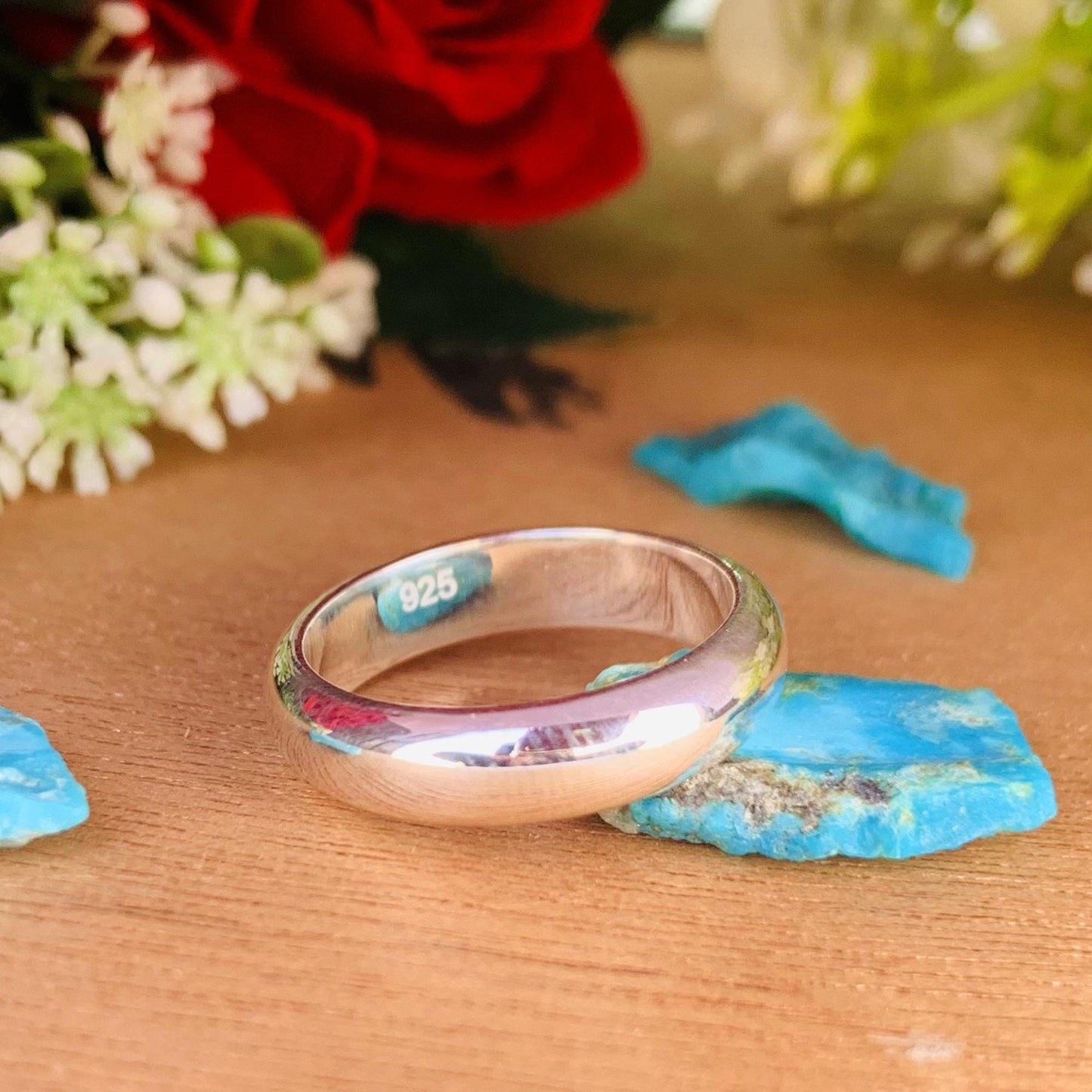 Polished D - Shape Sterling Silver Wedding Band - BeadsBoatInc
