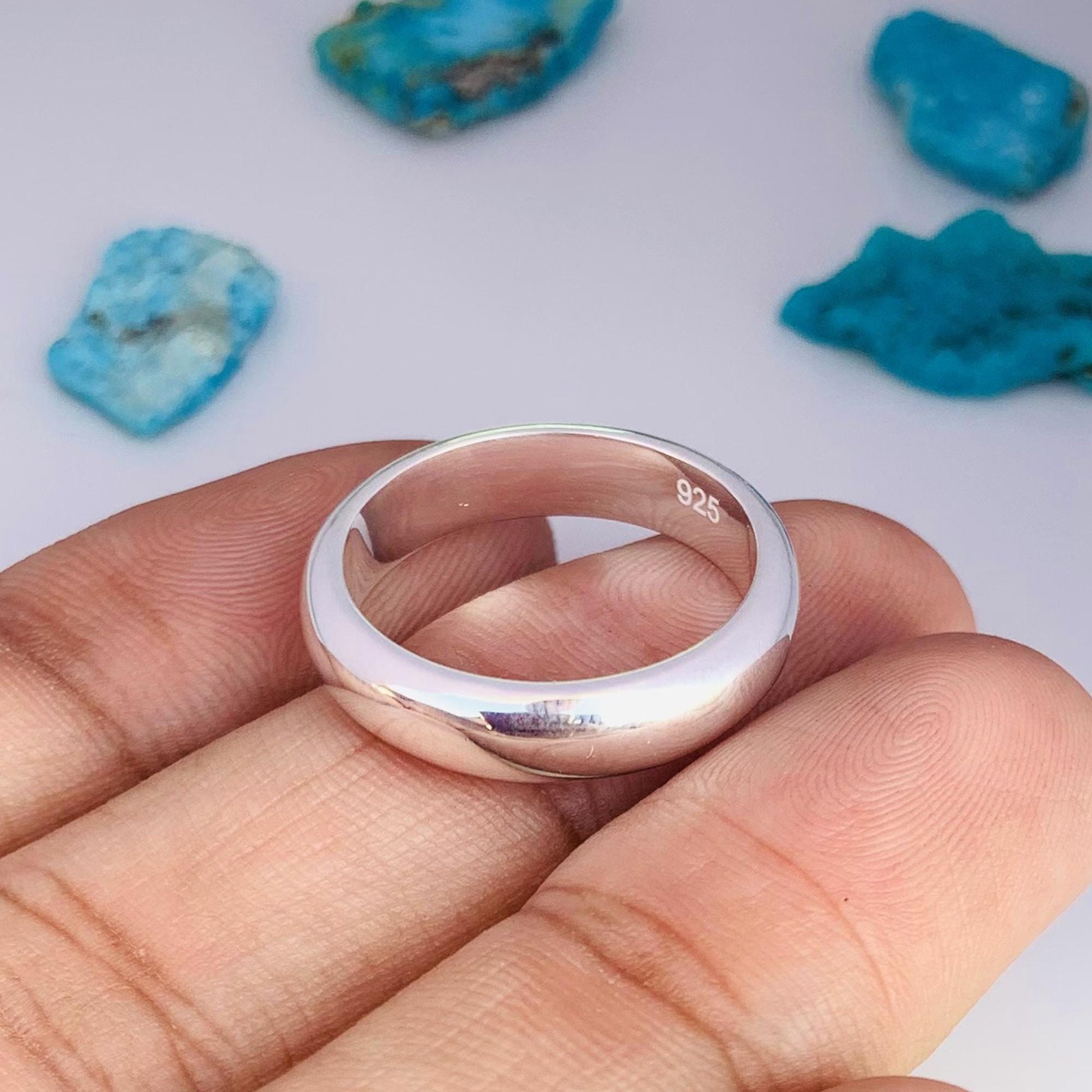Polished D - Shape Sterling Silver Wedding Band - BeadsBoatInc