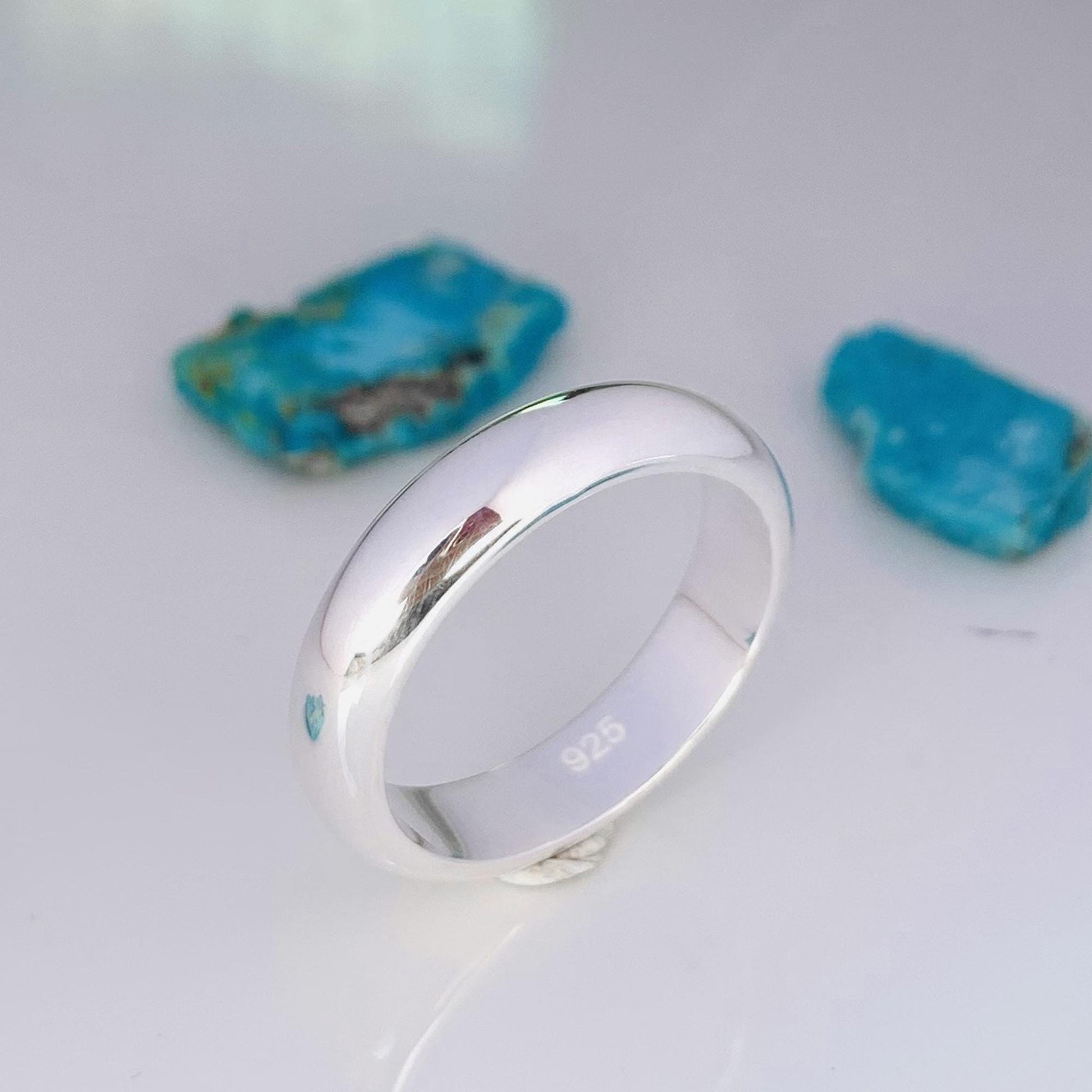 Polished D - Shape Sterling Silver Wedding Band - BeadsBoatInc