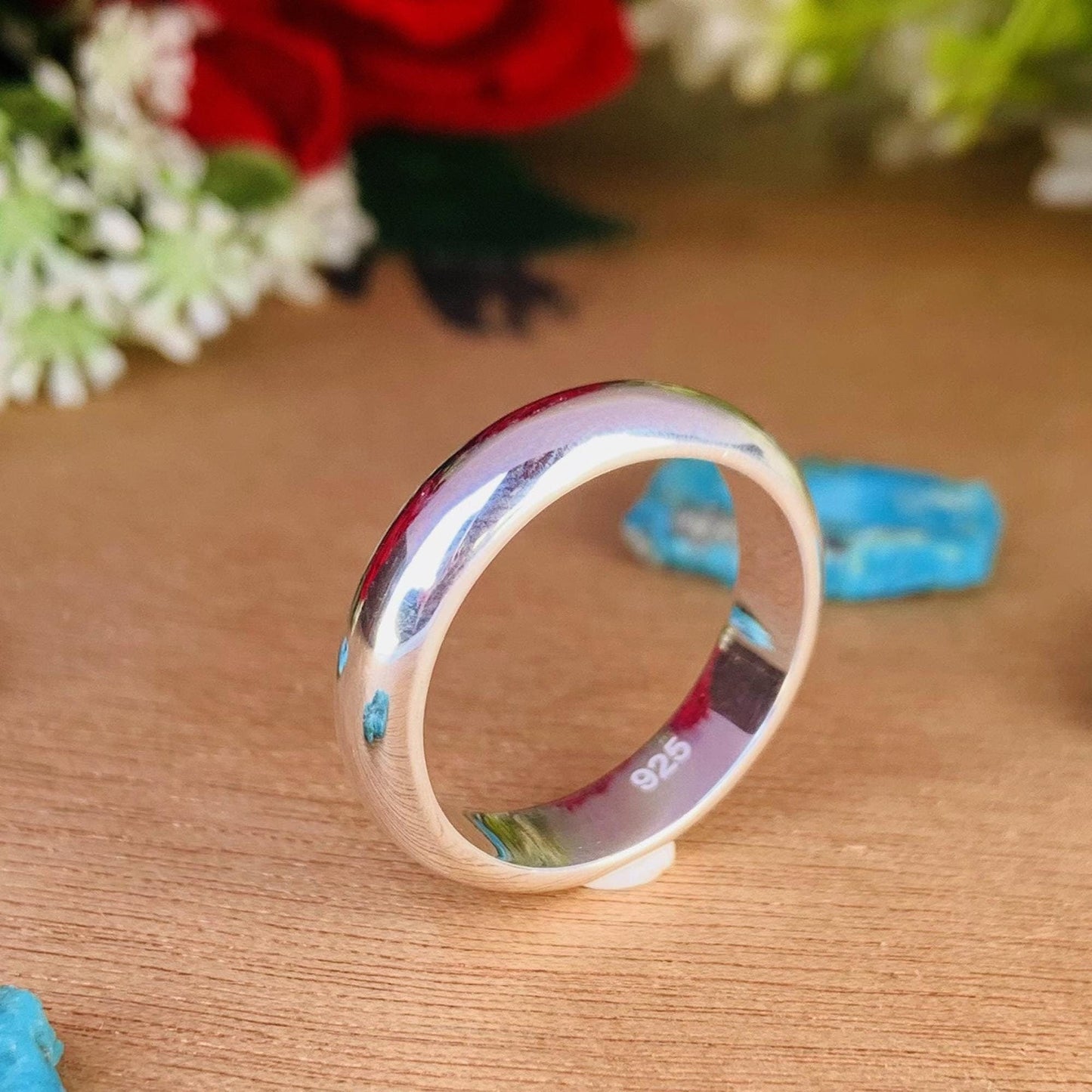 Polished D - Shape Sterling Silver Wedding Band - BeadsBoatInc