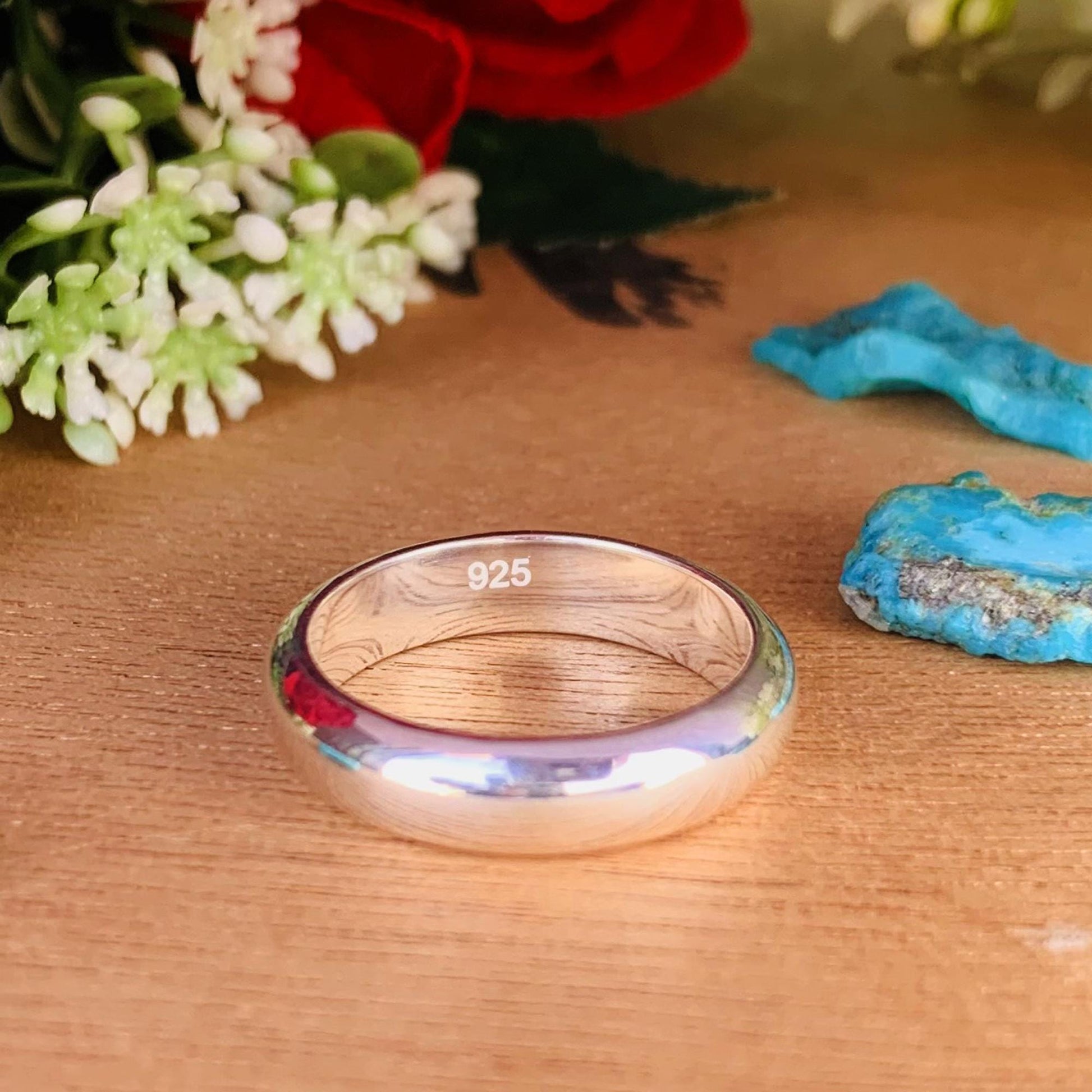 Polished D - Shape Sterling Silver Wedding Band - BeadsBoatInc