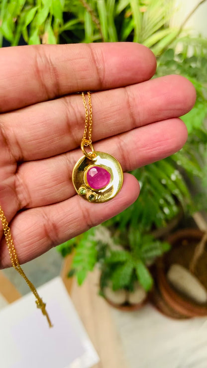 Rose Cut Ruby Gold Plated Pendant Necklace - 925 Sterling Silver