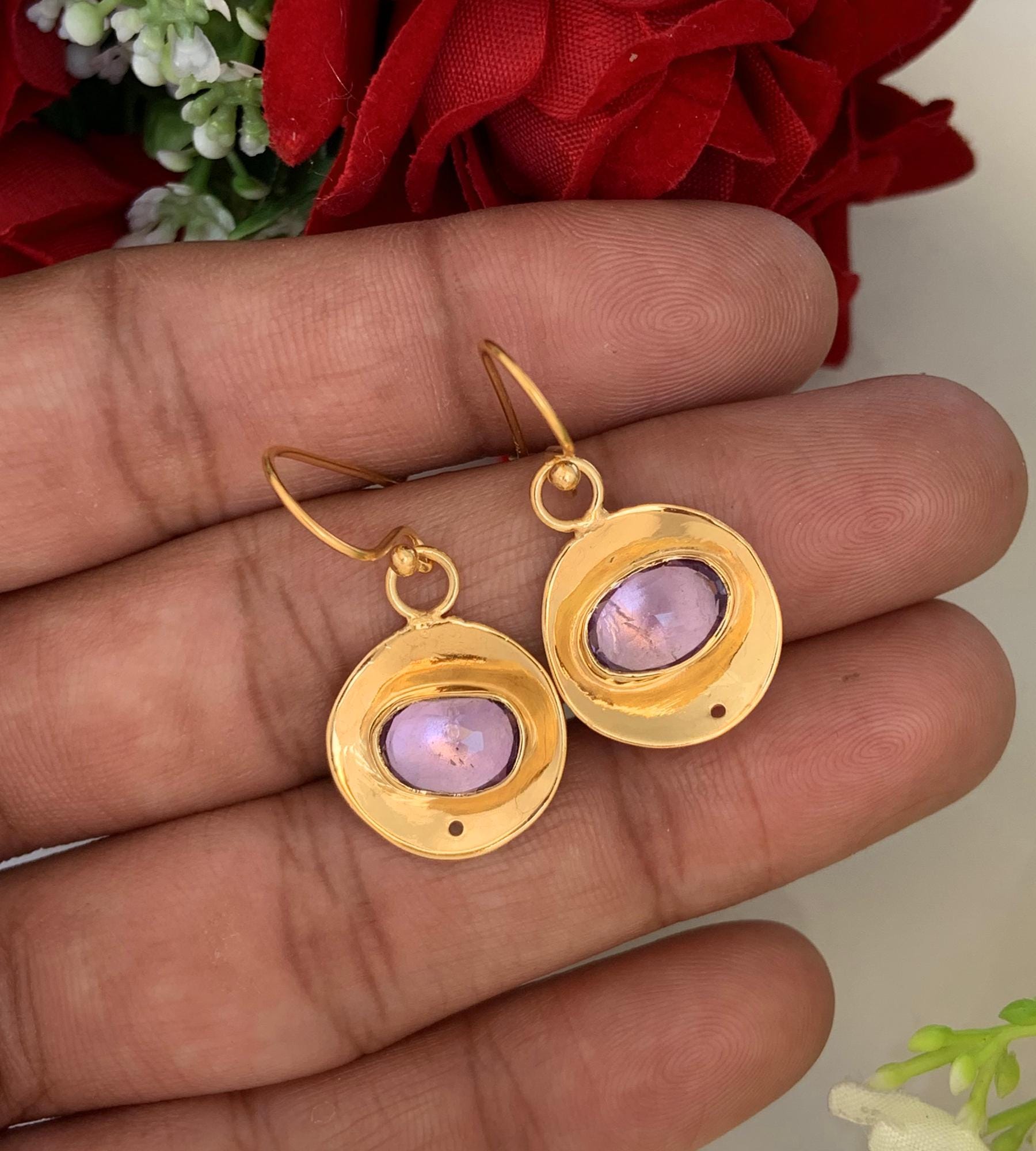 Purple Amethyst Drop & dangle earrings ~ Rosecut Jewelry ~ Silver and Vermeil Gold Jewelry ~ Birthstone Earrings ~ Gift For Her ~ E - 0049 - BeadsBoatInc