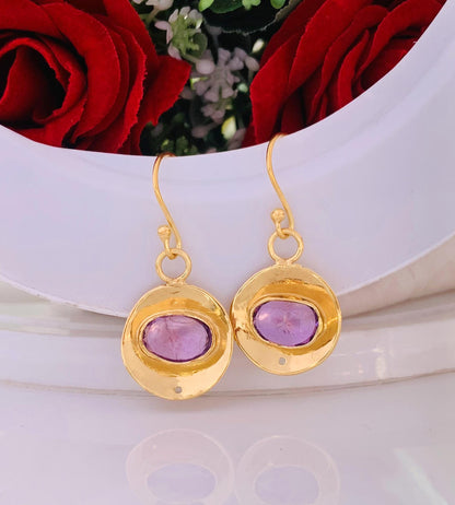 Purple Amethyst Drop & dangle earrings ~ Rosecut Jewelry ~ Silver and Vermeil Gold Jewelry ~ Birthstone Earrings ~ Gift For Her ~ E - 0049 - BeadsBoatInc