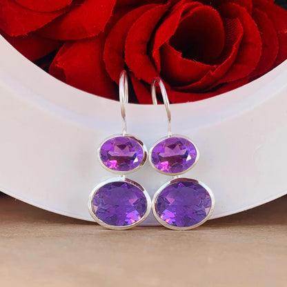 Purple Amethyst Earrings - 925 Sterling Silver Gold Plated Dangle Drops - BeadsBoatInc