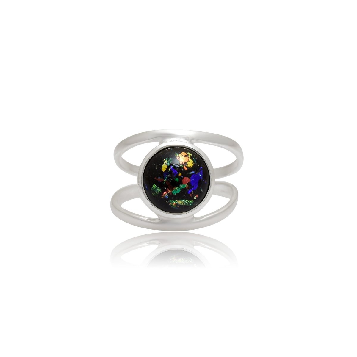Rainbow Glow Dichroic Glass Ring - 925 Sterling Silver Colorful Artisan Jewelry - BeadsBoatInc