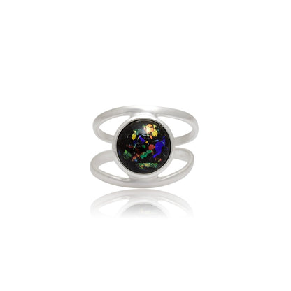 Rainbow Glow Dichroic Glass Ring - 925 Sterling Silver Colorful Artisan Jewelry - BeadsBoatInc