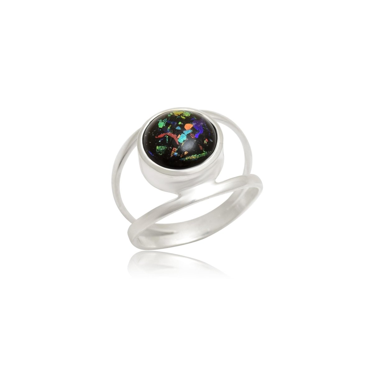 Rainbow Glow Dichroic Glass Ring - 925 Sterling Silver Colorful Artisan Jewelry - BeadsBoatInc