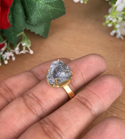 Raw Aquamarine Solitaire Ring | Vermeil Gold Silver Cocktail Ring for Her - BeadsBoatInc