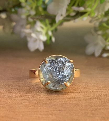 Raw Aquamarine Solitaire Ring | Vermeil Gold Silver Cocktail Ring for Her - BeadsBoatInc