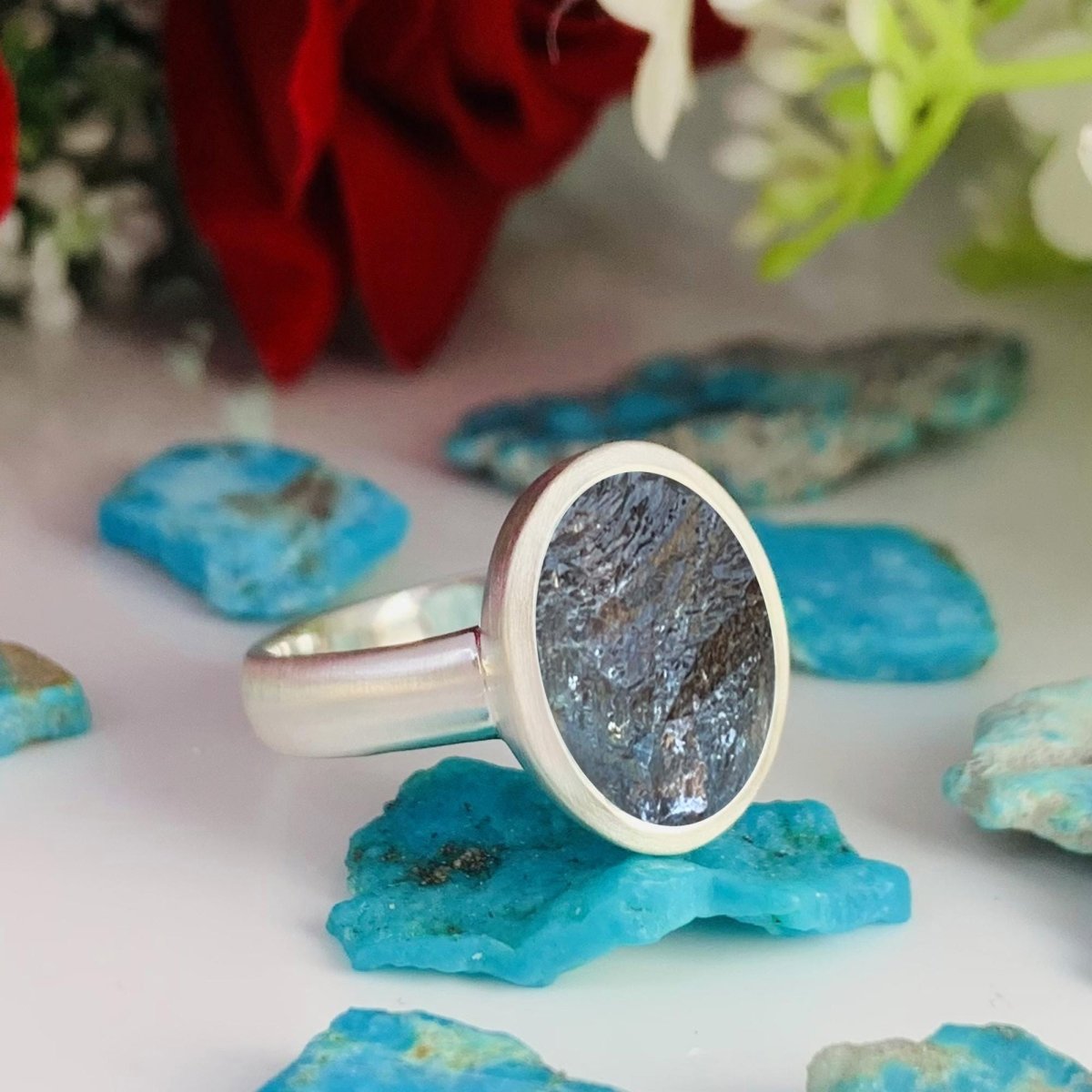 Raw Moss Aquamarine Solitaire Ring | Matte Silver & Gold Vermeil | Birthstone Gift - BeadsBoatInc