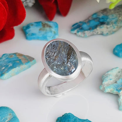 Raw Moss Aquamarine Solitaire Ring | Matte Silver & Gold Vermeil | Birthstone Gift - BeadsBoatInc