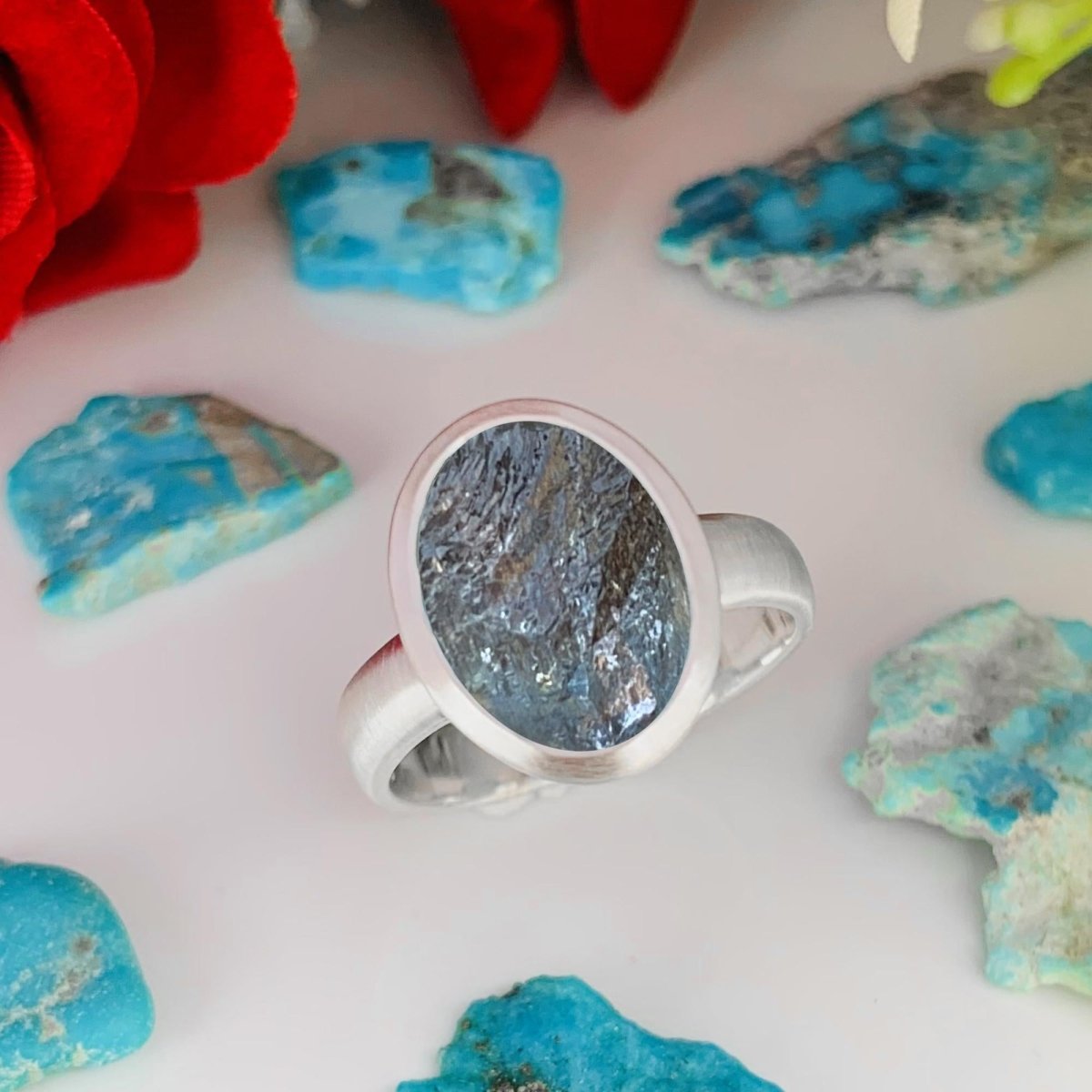 Raw Moss Aquamarine Solitaire Ring | Matte Silver & Gold Vermeil | Birthstone Gift - BeadsBoatInc