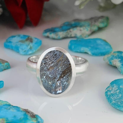 Raw Moss Aquamarine Solitaire Ring | Matte Silver & Gold Vermeil | Birthstone Gift - BeadsBoatInc