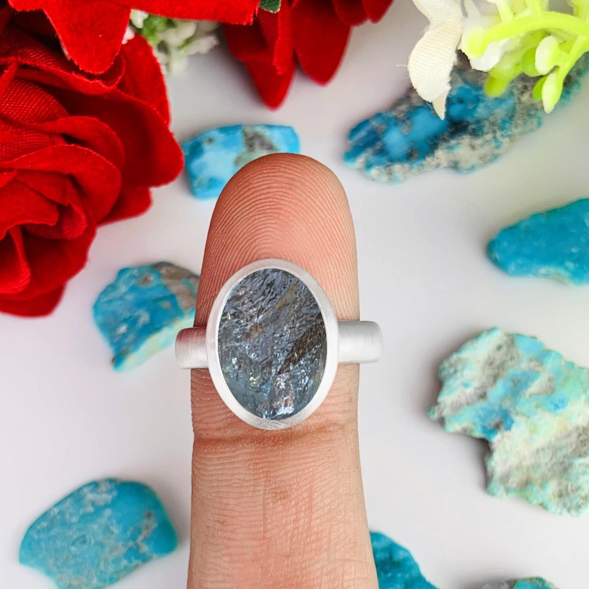 Raw Moss Aquamarine Solitaire Ring | Matte Silver & Gold Vermeil | Birthstone Gift - BeadsBoatInc