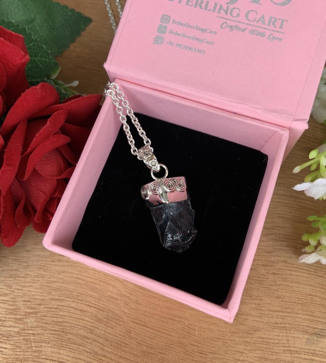Raw Moss Aquamarine Solitaire Silver Necklace - Birthstone Boho Pendant Gift - BeadsBoatInc