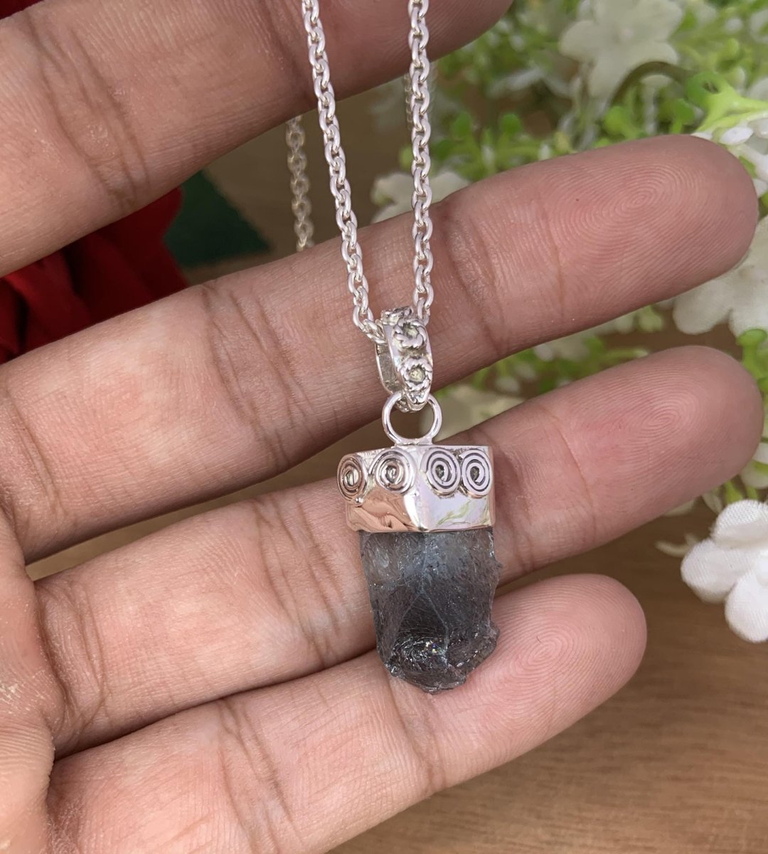 Raw Moss Aquamarine Solitaire Silver Necklace - Birthstone Boho Pendant Gift - BeadsBoatInc