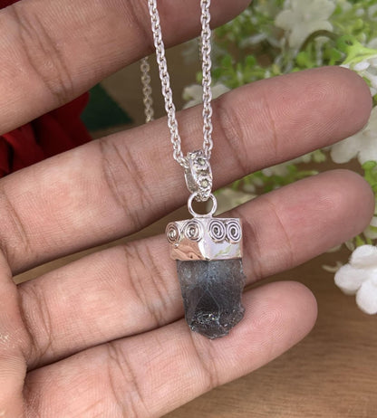 Raw Moss Aquamarine Solitaire Silver Necklace - Birthstone Boho Pendant Gift - BeadsBoatInc