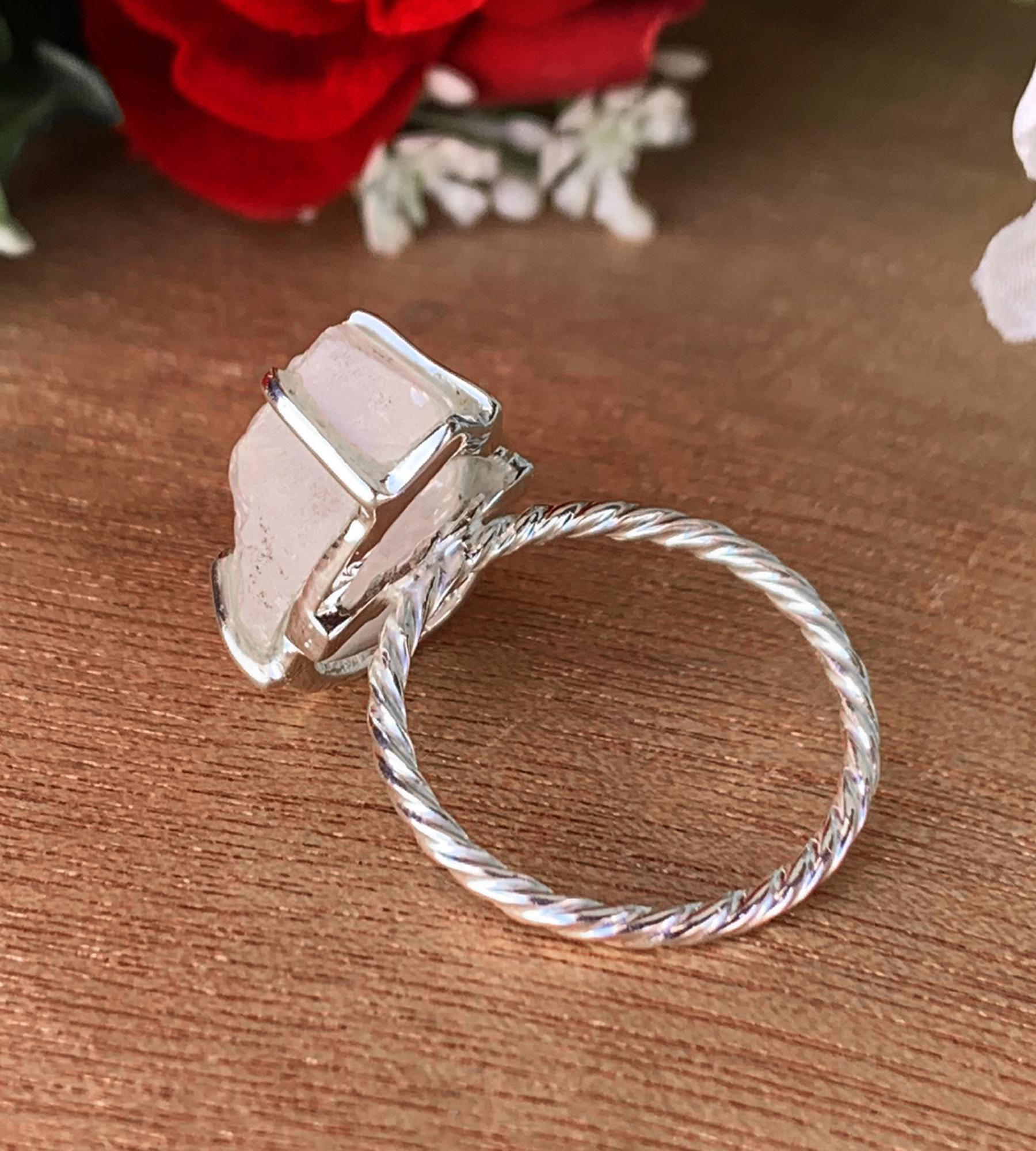 Raw Pear Moonstone Ring – Twisted Band Design, Gift for Her - BeadsBoatInc