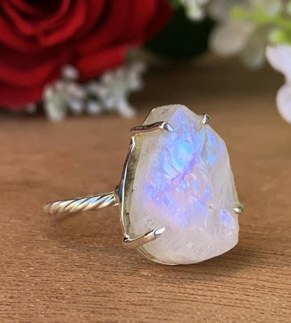 Raw Pear Moonstone Ring – Twisted Band Design, Gift for Her - BeadsBoatInc