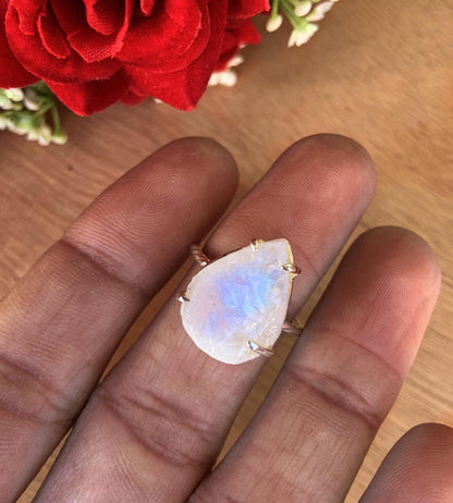 Raw Pear Moonstone Ring – Twisted Band Design, Gift for Her - BeadsBoatInc