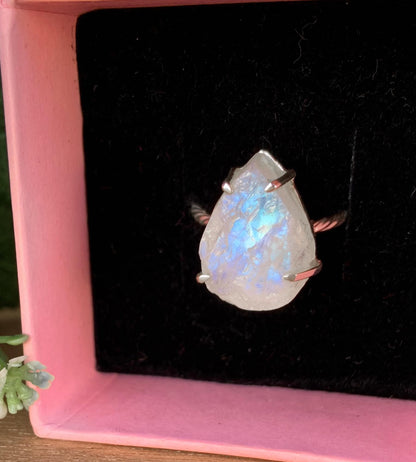 Raw Pear Moonstone Ring – Twisted Band Design, Gift for Her - BeadsBoatInc