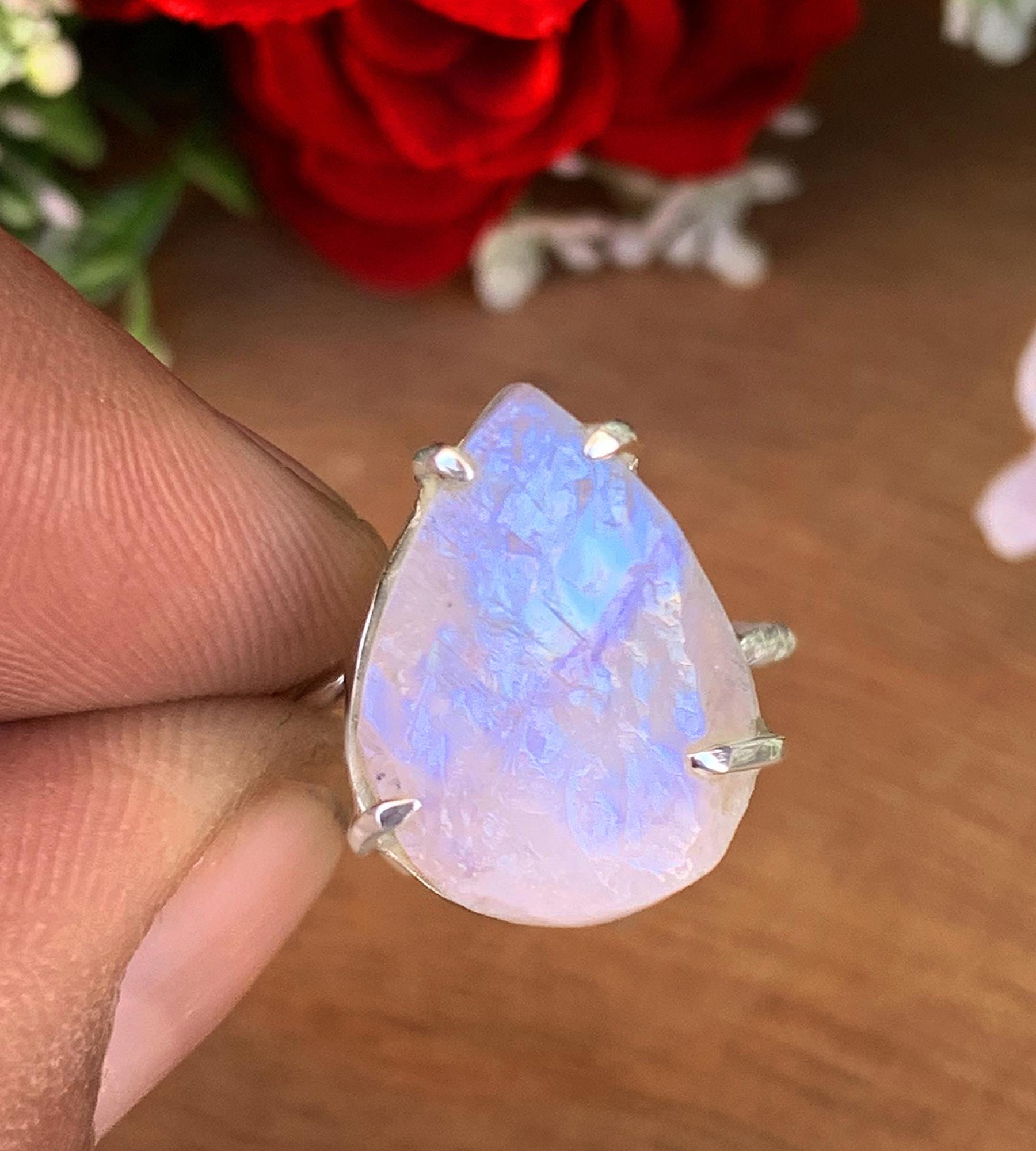 Raw Pear Moonstone Ring – Twisted Band Design, Gift for Her - BeadsBoatInc