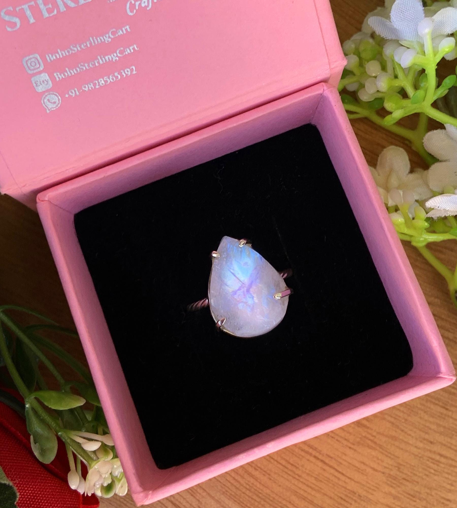 Raw Pear Moonstone Ring – Twisted Band Design, Gift for Her - BeadsBoatInc