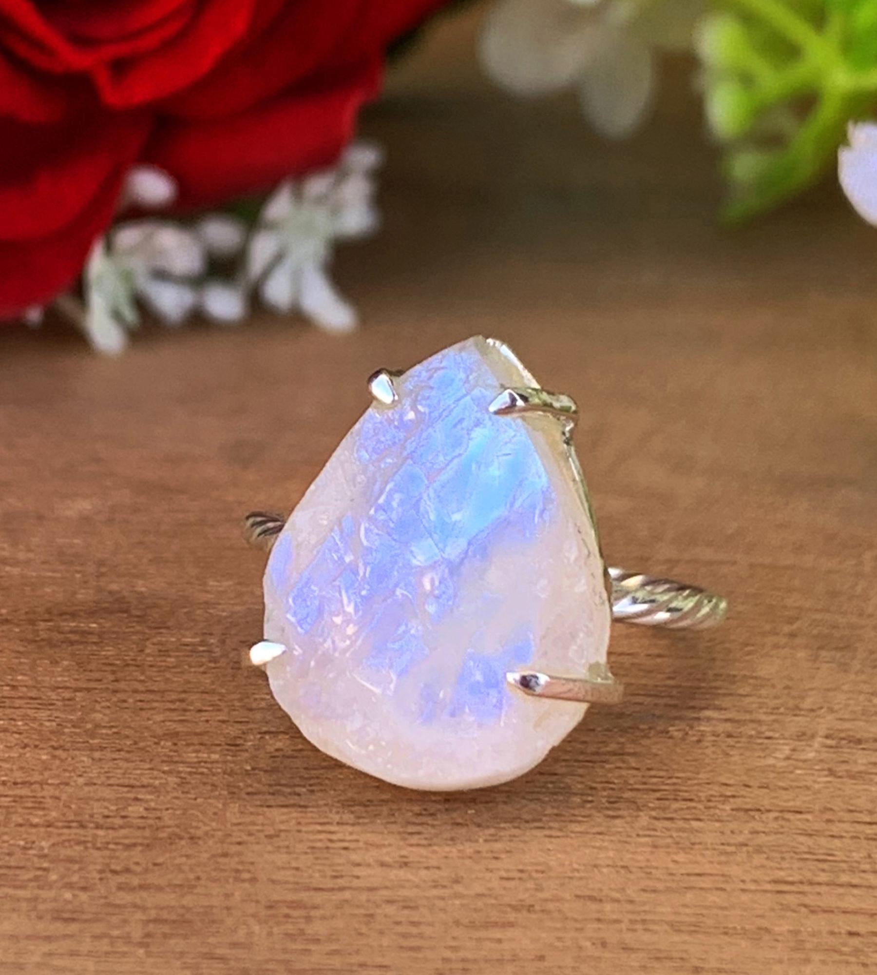 Raw Pear Moonstone Ring – Twisted Band Design, Gift for Her - BeadsBoatInc