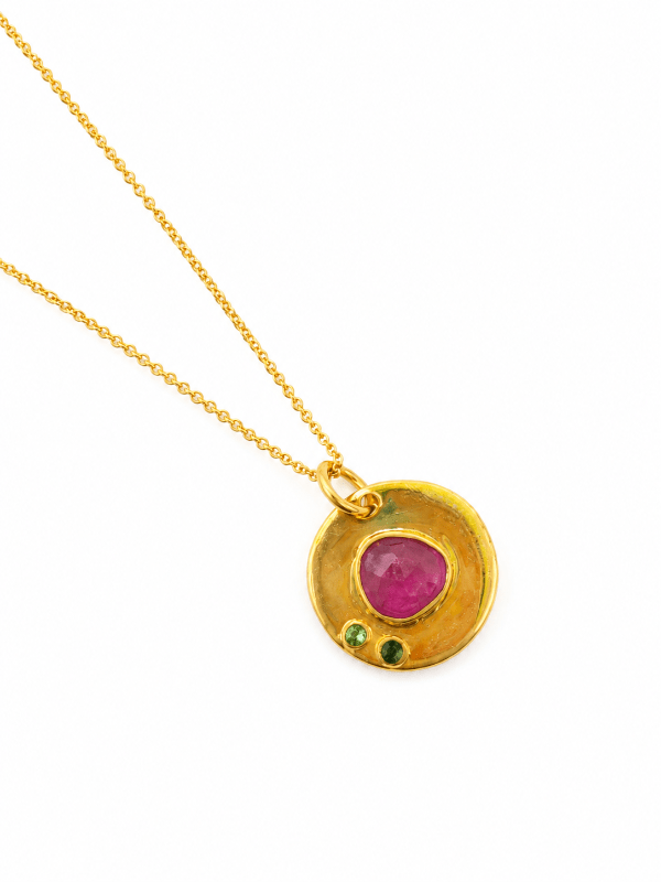 Rose Cut Ruby Gold Plated Pendant Necklace - 925 Sterling Silver - BeadsBoatInc