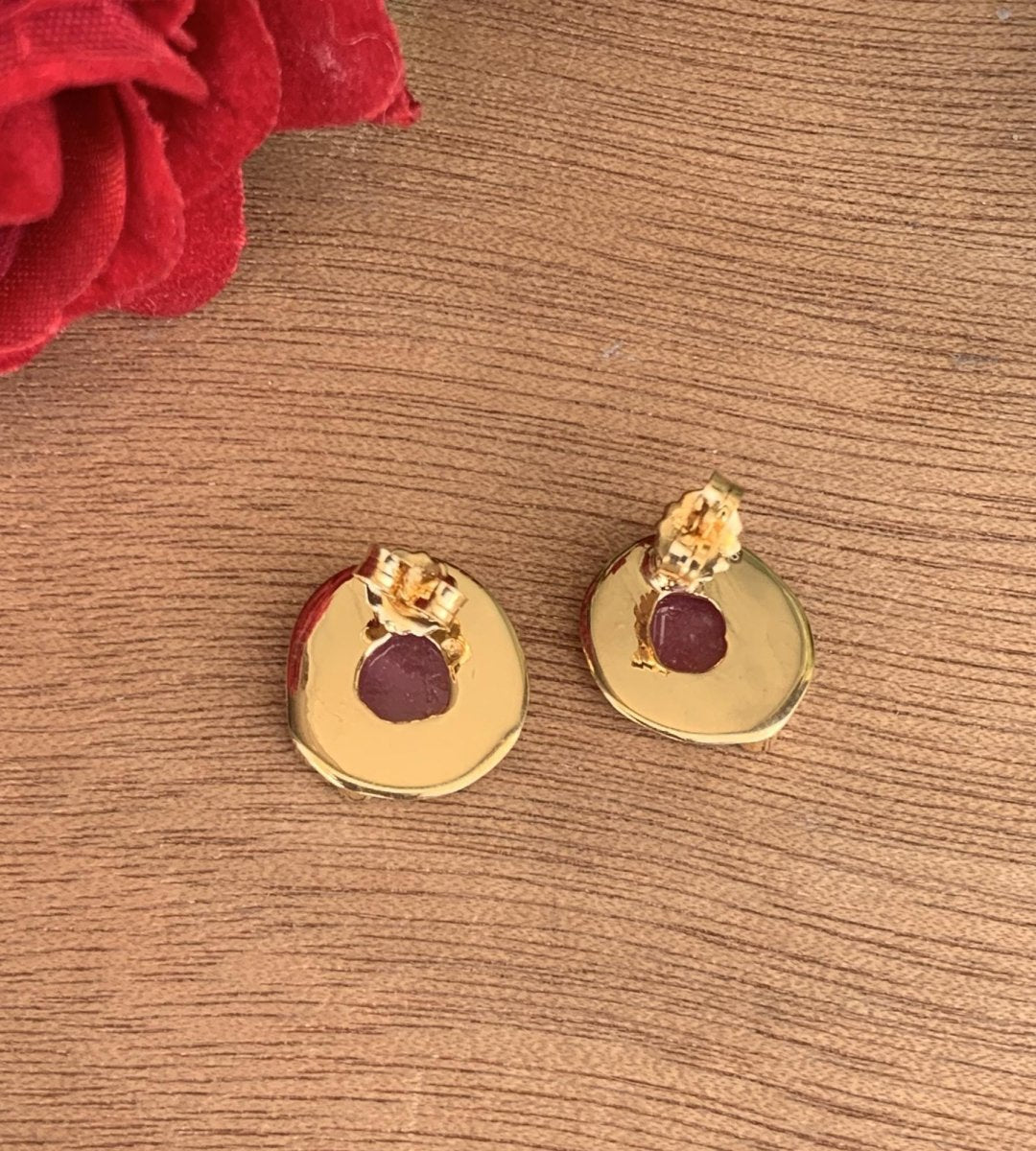 Rose Cut Ruby Stud Earrings - 925 Silver Statement Jewelry - BeadsBoatInc